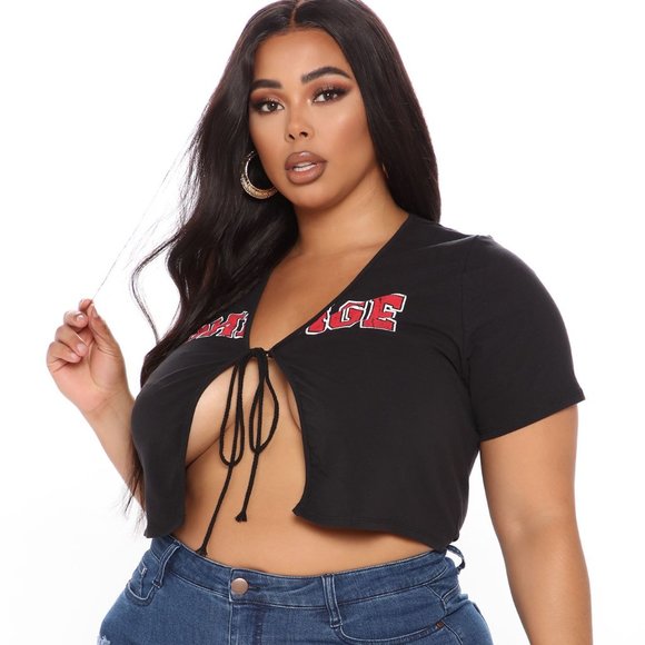 Savage Tie Front Top - Black/Red - Picture 3 of 4